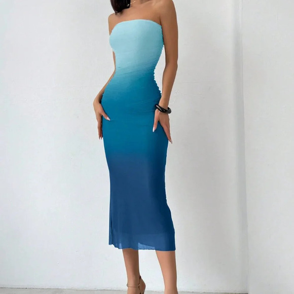 Multicolor Elegant Women's Firerie Gradient Mesh Print Bodycon Dress - Picture 5 of 6